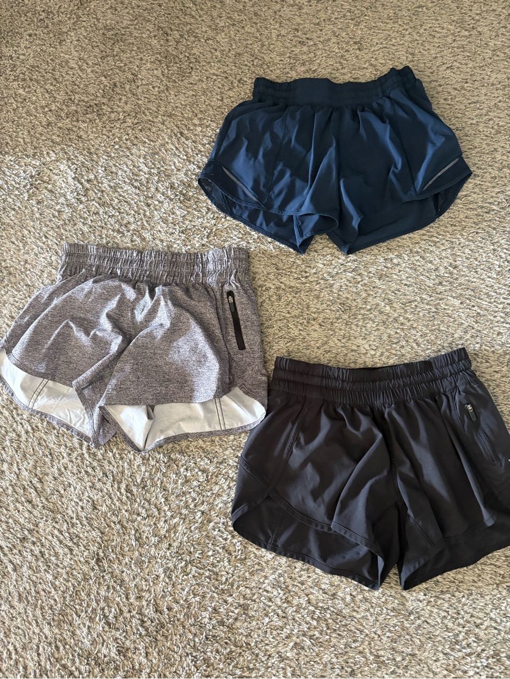 Women’s Lulu Lemon Running Shorts Bundle - Navy, Gray, Black